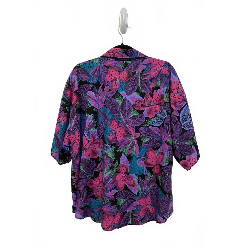 80s Vintage Ms. Caribou Floral Print Button-Up Shirt Aloha Cute Plus Size 22W 42 - Picture 2 of 3
